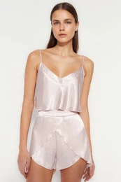 Powder Satin Tlko ortky Tkan pyamo Set