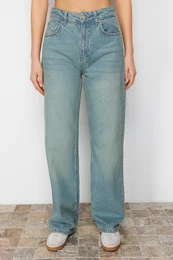 Blue Bledo učinek Vintage kavbojke s širokimi nogami z visokim pasom