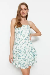 White Waist Opening Mini Woven Strap Patterned Woven Dress