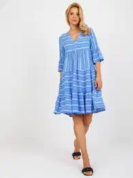 enska obleka Boho s podnivojem s 3/4 rokavi - vebarvna