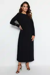 Black Basic Scuba Crepe pletena obleka