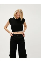 Crop Pulovr s kulatm vstihem