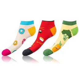 CRAZY IN-SHOE SOCKS 3x - Modern Colorful Low Crazy Socks Unisex - White - Red - Blue