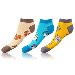 CRAZY IN-SHOE SOCKS 3x - Modern Colorful Low Crazy Socks Unisex - Brown - Yellow - Blue