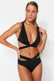 rni trikotnik izrezan / oken visok pas visok pas bikini komplet za visoke noge