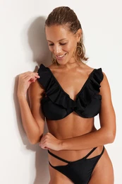 Black Underwire Flounce Bikini Top