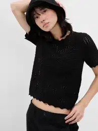 Crochet Sweater Short Sleeve - Women