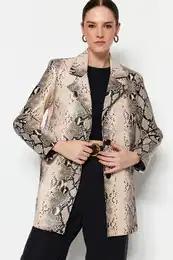 Beige Animal Patterned Jacket Coat