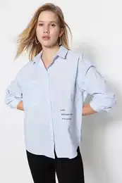 Blue Woven Shirt with Pockets and Print Detail