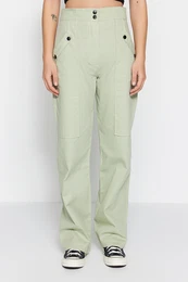 Light Khaki Cargo tkan knoflkov detailn bavlnn kalhoty
