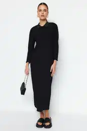 Black Polo vrat Corduroy pletena obleka