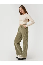 Sametov cargo kalhoty s elastickm pasem a kapsou Detail