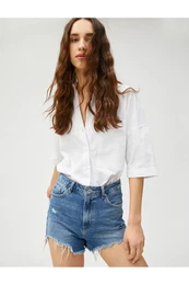 Short Sleeve Poplin Shirt Cotton Buttons Single Pocket