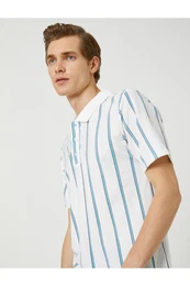 Polo Neck T-Shirt, Slim Fit, Button Detailed Cotton.