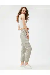 Cargo Trousers Tied Waist Pocket Detail Elastic Leg
