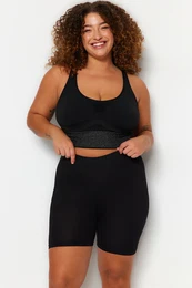 Curve Black Short High Waist Knitted Plus Size Leggings