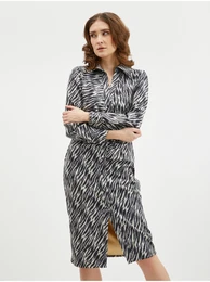 Beige-Black Lady's Patterned Suede Shirt Dress ORSA - Ladies