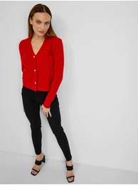 Red Ladies Cardigan with Wool - Ladies