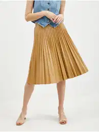 Light Brown Women's Leatherette Pleated Skirt - Ladies