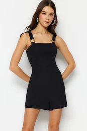 Black Strap Detailed Mini Woven Jumpsuit