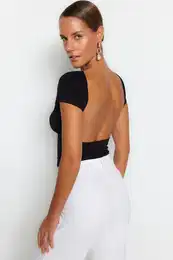 ern Dekolt Crop Bavlnn Streov Pleten Halenka