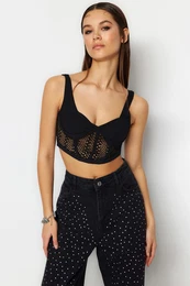Black Crop Knitted Bustier