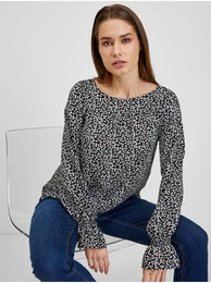 White-Black Ladies Patterned Blouse - Women