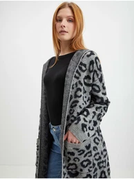 Grey Ladies Patterned Cardigan Hooded - Women