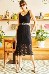 Women's Black Lined Summer Sweater Dress