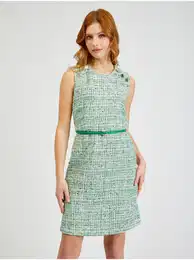 Green Women Patterned Dress with Belt - Women