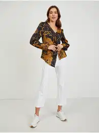 Brown-Black Ladies Satin Floral Blouse - Women