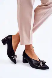 Leather Pumps With Decoration 2487 Navy blue