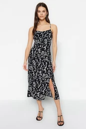 Black Black Back Podrobno tkana tkana obleka