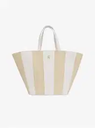 White-Beige Women's Striped Beach Bag - Women