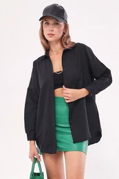 Women's Black Oversize Long Basic Shirt