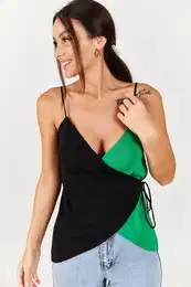 Women's Green Rope Halterneck Block, Double-breasted Blouse