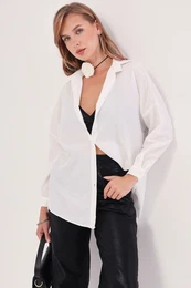 Women's Ecru Oversize Long Basic Shirt