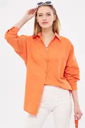 Women's Orange Oversize Long Basic Shirt