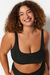 Curve Black Silvery Fabric Bralette Slimming Effect Bikini Top