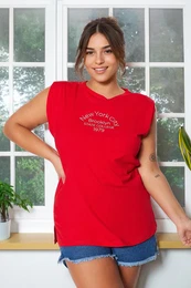 Curve Red Printed Knitted T-Shirt