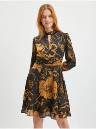 Brown-Black Women Floral Satin Dress - Women