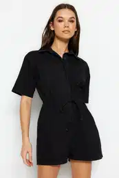 Black Waistband Denim Jumpsuit