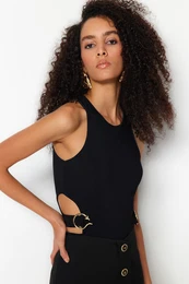 Black Accessory Window/Cut Out Detailed Stud Knitted Body