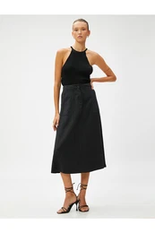 Pocket Midi Skirt Linen Blend