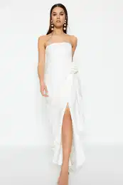 Ecru tkana porona / porona dolga veerna veerna obleka