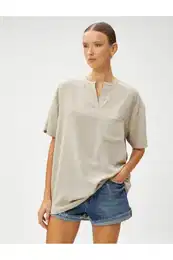 Short Sleeve Blouse With Pocket Grand Collar