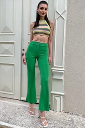 Trend Alaat Stili enska zelena sliva z visokim pasom spredaj iroke noge Lycra hlae
