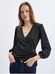 Black Ladies Wrap Blouse - Women