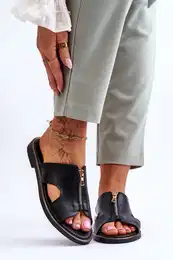 Women's Slippers With Decorative Zipper Black Clarence