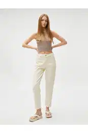 High Waist Denim Trousers Relaxed Cut Light Slim Leg - Mom Jean